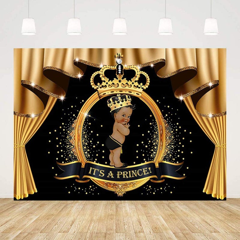 MEHOFOND It's A Prince Baby Shower Backdrop Prince Black Gold Party Decorations Crown Curtain Diamond Royal Prince Photography Background Banner Cake Table Studio Photo Props 7x5ft - Image 2